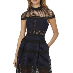 Self-Portrait Paneled Crosshatch Guipure Long Dress S
